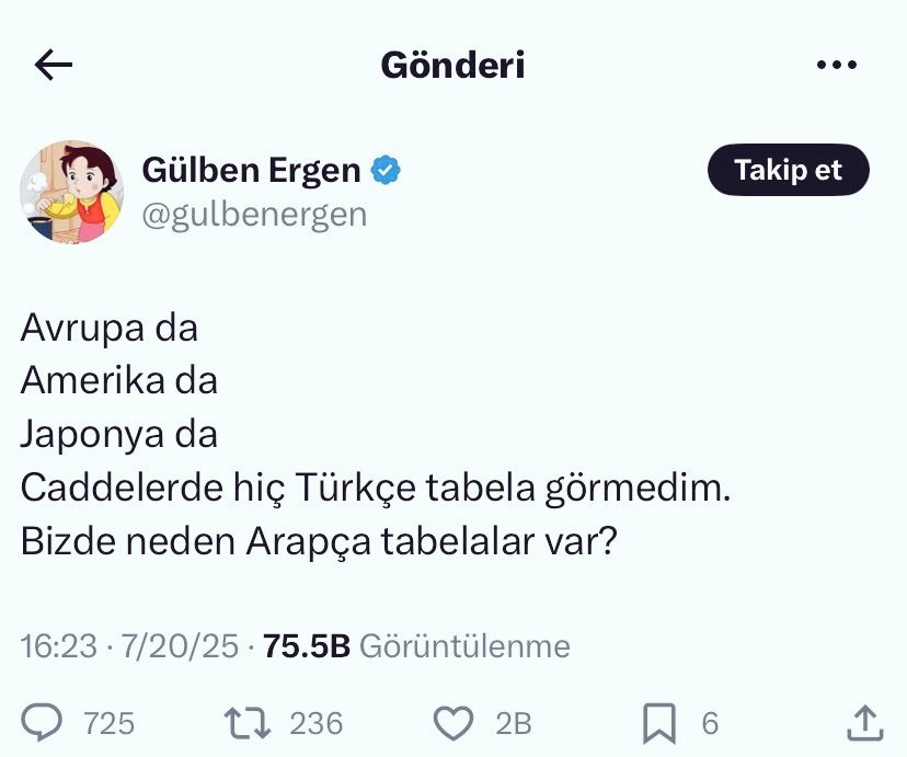 🔴 Türkiye'de ki sadece arapça tabelaların gaz yaptığı Gülben Ergen'in, Yunanca, Ares diye bir çocuğu, bir de ingilizce kaseti var.

twit bu kadar.