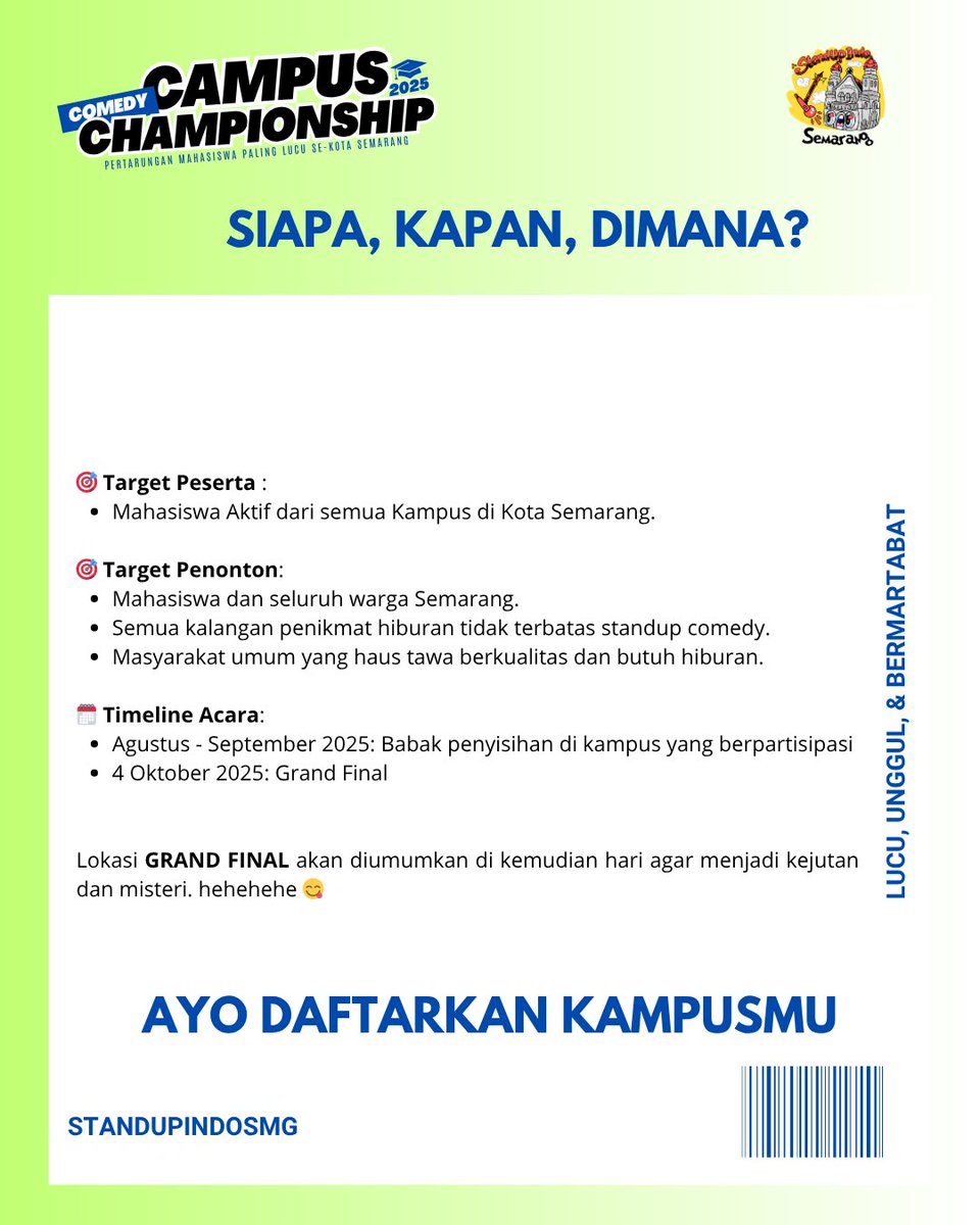 <a href="/StandUpIndoSMG/">S.U.C.K.S</a> lagi mo bikin ini gesss... semoga seru dan lancar yakkkk, siapa tau dpt benih benih unggulan untuk masa depan