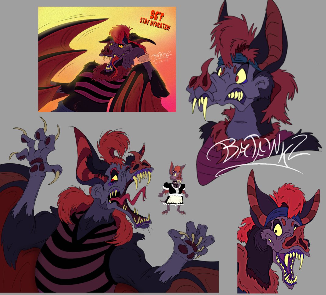 Batfinkz's tweet image. my first ever drawing of my bat from like 2019-2020 ish vs their design now. i NEED to make a ref sheet and also possibly rename them bc i dont vibe with spectre. seems too "shadowclaw the wolf" type name.