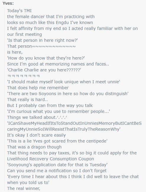 litell_johnn's tweet image. Chat highlights: Yves distinguishes between the many Engdus in her memory (250721)
Text links:
reddit.com/r/LOONA/commen…