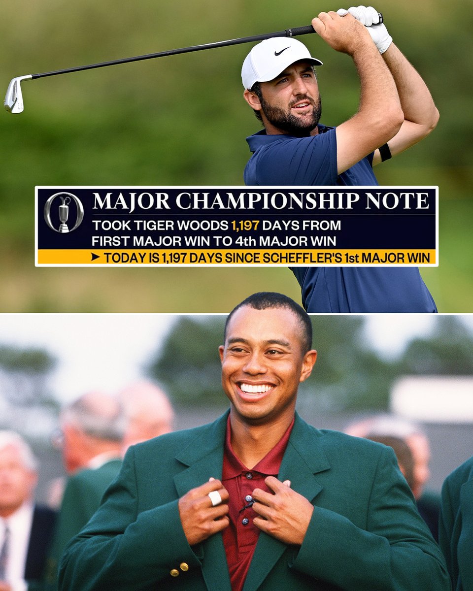 SportsCenter's tweet image. This Scottie Scheffler comparison with Tiger Woods really puts things into perspective 😳