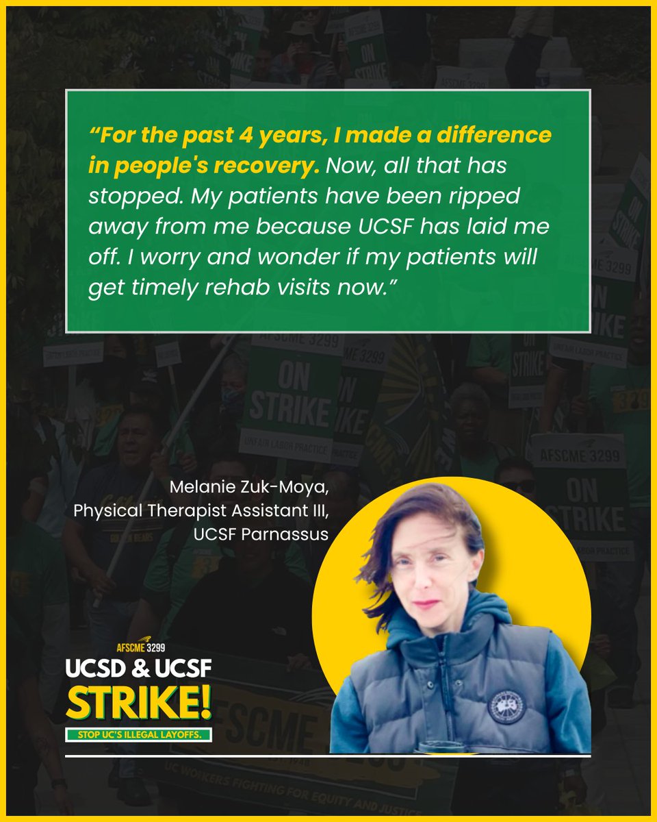 afscme3299's tweet image. We refuse to accept UCSF’s illegal layoffs. Melanie deserves to have her job back so she can get back to providing exceptional care! United is how we win!
#nolayoffs #ulpstrike #strike #afscme3299 #3299strong #afscme #werunuc #ucworkers #labormovement #laborunion #ucsf