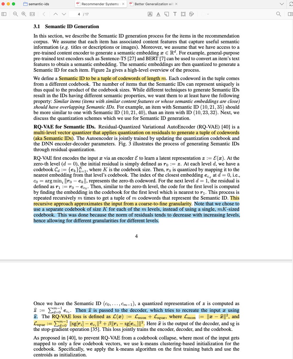 eugeneyan's tweet image. tools for learning and building
• zotero: papers, annotations, citations
• obsidian: notes, writing, connecting the dots
• claude: thinking partner, improve understanding
• claude code: implementation, code review
(images from work on semantic IDs and residual-quantized…