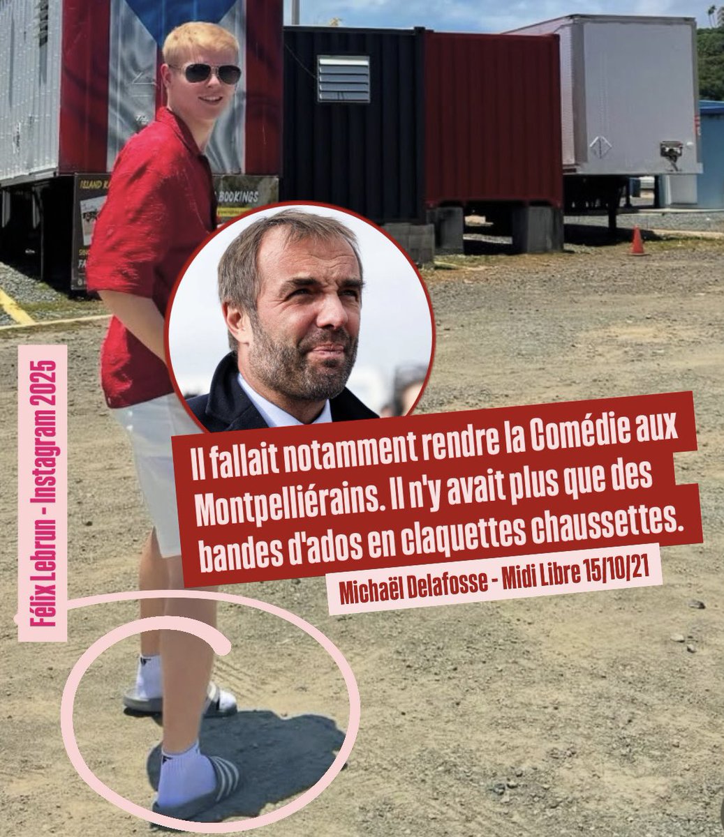 Yes We Clown (@yesweclown) on Twitter photo En 2021, <a href="/MDelafosse/">Michaël Delafosse</a> veut rendre la Comédie aux Montpelliérains car il n’y voit "que des ados en claquettes-chaussettes".
Depuis, il a posé fièrement avec Félix Lebrun… sans regarder ses pieds.
Aujourd’hui, Félix est parti à Porto Rico.
Espérons qu’il n’ait pas fui pour ça 😕 En 2021, <a href="/MDelafosse/">Michaël Delafosse</a> veut rendre la Comédie aux Montpelliérains car il n’y voit "que des ados en claquettes-chaussettes".
Depuis, il a posé fièrement avec Félix Lebrun… sans regarder ses pieds.
Aujourd’hui, Félix est parti à Porto Rico.
Espérons qu’il n’ait pas fui pour ça 😕