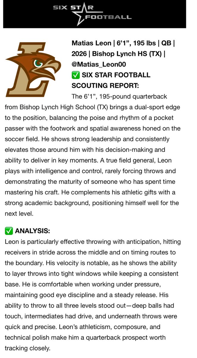Matias Leon (@matias_leon00) on Twitter photo Thank you <a href="/sixstarfootball/">Six Star Football | PLUS+</a> for the write up! <a href="/coach_cahill/">Kevin Cahill</a> <a href="/CoachDanHunt/">Dan Hunt</a> <a href="/CoachBozym/">Bobby Bozym</a> <a href="/BSublet/">BSUB</a> <a href="/CoachMillerick/">gregorymillerick</a> <a href="/BMFMoats/">Coach Moats</a> Thank you <a href="/sixstarfootball/">Six Star Football | PLUS+</a> for the write up! <a href="/coach_cahill/">Kevin Cahill</a> <a href="/CoachDanHunt/">Dan Hunt</a> <a href="/CoachBozym/">Bobby Bozym</a> <a href="/BSublet/">BSUB</a> <a href="/CoachMillerick/">gregorymillerick</a> <a href="/BMFMoats/">Coach Moats</a>