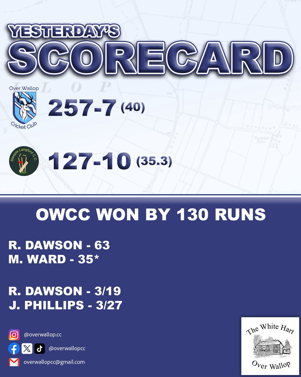 OverWallopCC's tweet image. A dominant victory and maximum points as Over Wallop cemented their position at the top of the league table yesterday afternoon against Steeple Langford CC.