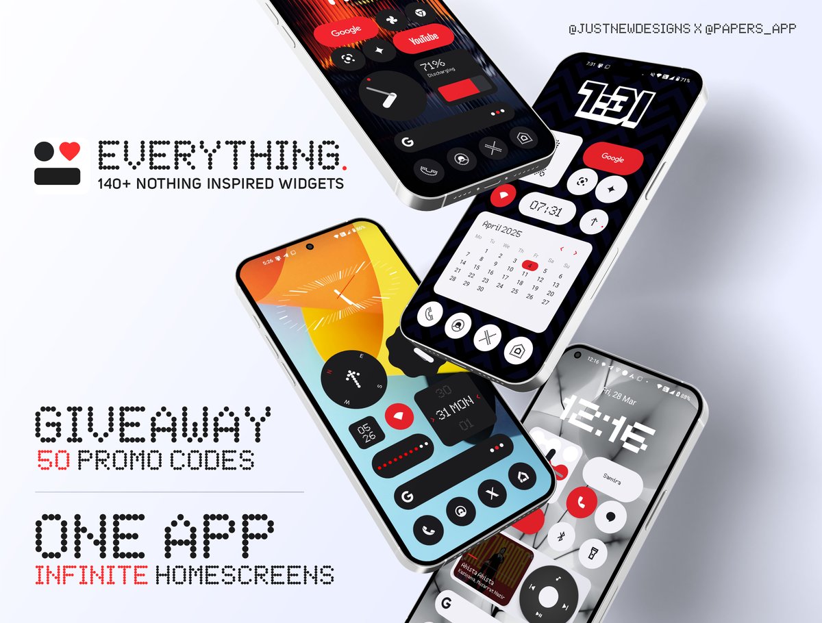 WallPapers 🔥 (@papers_app) on Twitter photo 🚨 GIVEAWAY TIME! 🎁
50 Promo Codes Giveaway of Everything Widgets 🎁
Unlock 140+ Nothing-Inspired Widgets. Works on Any Android Device without any 3rd Party App
How To Participate..
• Follow <a href="/justnewdesigns/">JustNewDesigns</a> & <a href="/Papers_app/">WallPapers 🔥</a>
• ❤️, Comment & Repost this Post
Result in 48 🚨 GIVEAWAY TIME! 🎁
50 Promo Codes Giveaway of Everything Widgets 🎁
Unlock 140+ Nothing-Inspired Widgets. Works on Any Android Device without any 3rd Party App
How To Participate..
• Follow <a href="/justnewdesigns/">JustNewDesigns</a> & <a href="/Papers_app/">WallPapers 🔥</a>
• ❤️, Comment & Repost this Post
Result in 48