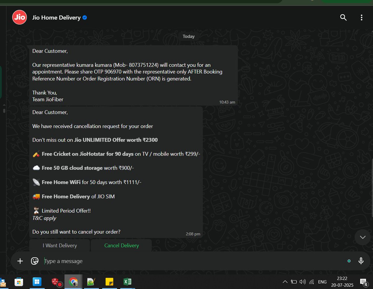 bro2code's tweet image. Dear @JioCare  Support Team,
@TRAI @DoT_India @CybercrimeCID @BlrCityPolice 

I am posting this to report a serious case of fraud involving someone claiming to be a Jio Fiber engineer, and I urgently request this issue be escalated to higher authorities.

Earlier today, I applied…