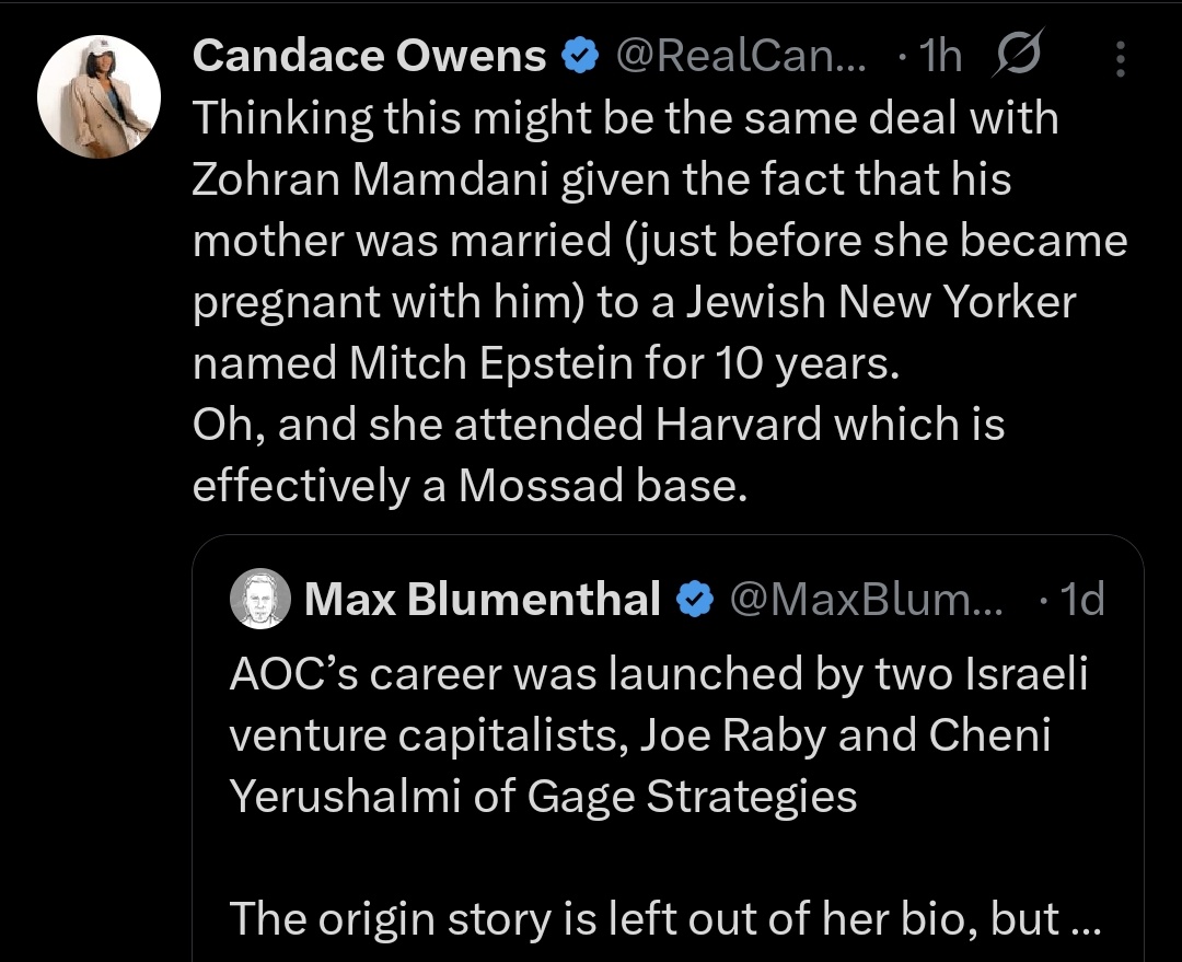 Update: We're now at the "Zohran Mamdani is Mossad" phase