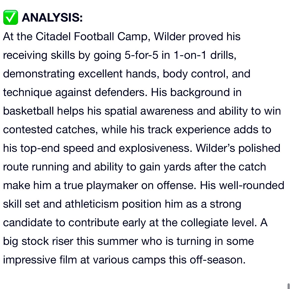 Ford Wilder (@ford_wilder) on Twitter photo Thank you for another write up and evaluation <a href="/sixstarfootball/">Six Star Football | PLUS+</a> from camp at the Citadel!
<a href="/CSAPrepStar/">PREPSTAR</a> <a href="/CoachRipRipley/">Rip Ripley</a> <a href="/NPCoachJeff/">Jeff@nationalpreps.com</a> <a href="/HCBrianSmith/">Coach Smitty</a> <a href="/peedeesportss/">Pee Dee SC High School Sports Page</a> <a href="/FCSNationRadio1/">FCS Nation Radio</a>
@prepredzone <a href="/RivalsWardlaw/">Lee Wardlaw</a> <a href="/CoachTMcCormick/">Tanner McCormick</a> <a href="/PrepRedzone/">Prep Redzone 🏈</a>SC <a href="/theitemsports/">The Item Sports</a> <a href="/CoachJaredC/">Jared Charles</a> <a href="/_DatKellyBoy/">DJ Kelly</a> Thank you for another write up and evaluation <a href="/sixstarfootball/">Six Star Football | PLUS+</a> from camp at the Citadel!
<a href="/CSAPrepStar/">PREPSTAR</a> <a href="/CoachRipRipley/">Rip Ripley</a> <a href="/NPCoachJeff/">Jeff@nationalpreps.com</a> <a href="/HCBrianSmith/">Coach Smitty</a> <a href="/peedeesportss/">Pee Dee SC High School Sports Page</a> <a href="/FCSNationRadio1/">FCS Nation Radio</a>
@prepredzone <a href="/RivalsWardlaw/">Lee Wardlaw</a> <a href="/CoachTMcCormick/">Tanner McCormick</a> <a href="/PrepRedzone/">Prep Redzone 🏈</a>SC <a href="/theitemsports/">The Item Sports</a> <a href="/CoachJaredC/">Jared Charles</a> <a href="/_DatKellyBoy/">DJ Kelly</a>
