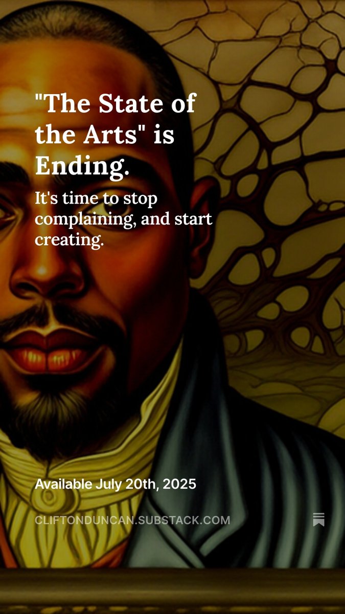 cliftonaduncan's tweet image. If you’re still crying about how politics ruined the arts, you’re behind.
Complaining solves nothing. Our institutions won’t change.
So now I’m changing course--
....and embarking on what may be my life’s work.