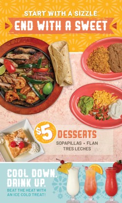 clacctx's tweet image. This summer, beat the heat with bold flavors and refreshing drinks at Luna’s! Start with sizzling fajitas, end with $5 desserts—sopapillas, flan, or tres leches. Cool down with frozen drinks or tropical cocktails. Available at all Luna’s locations. #LunasMexicanRestaurant