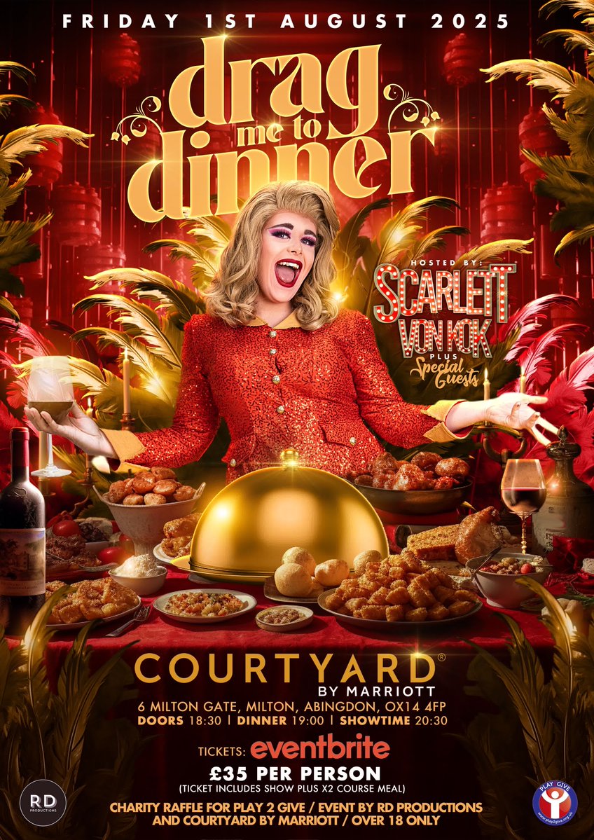 ExperienceOx's tweet image. Join Courtyard Oxford South on Fri 1 August for fabulous fun and fierce performances at Drag Me to Dinner! β¨π€
Book tickets now β‘ bit.ly/4moVGbp
#ExperienceOx #Oxford