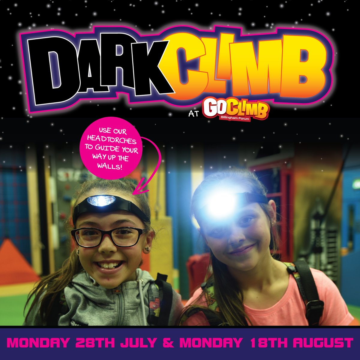 TeesActive's tweet image. Have you tried GoClimb... in the dark? 👀😱 Challenge yourself this summer, take on 21 unique climbing walls using only a head torch to guide you! 🌃🔦

Upcoming sessions 📅 Monday 28th July &amp;amp; Monday 18th August. Spaces fill fast so book today 👉teesactive.co.uk/goclimb-dark-c…