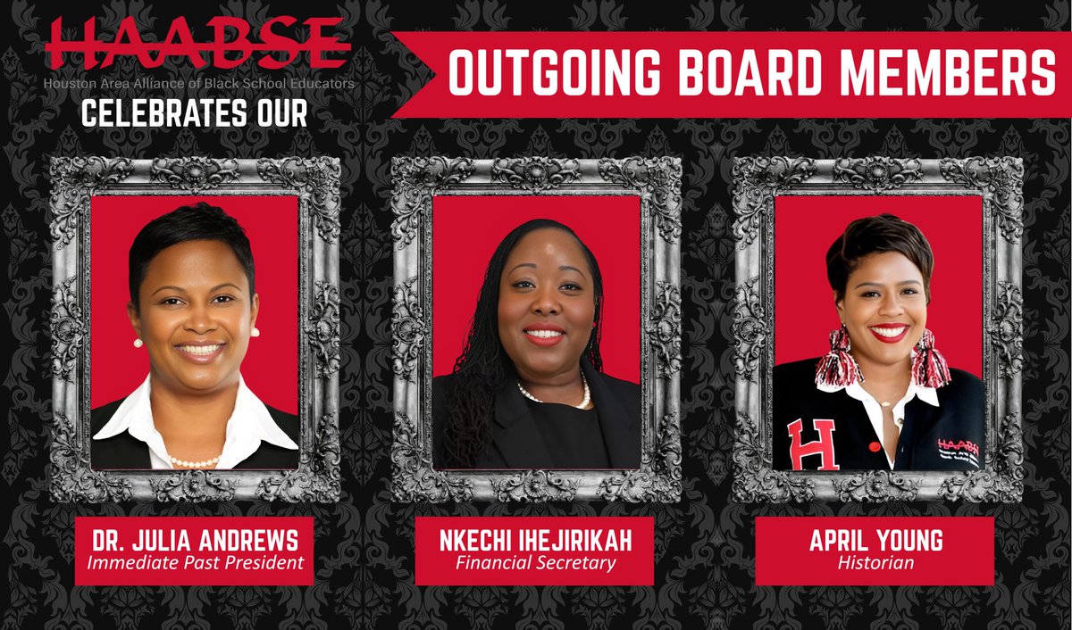 HAABSE (@haabse3) on Twitter photo Please join us in celebrating the contributions of our outgoing Executive Board Members:
β€οΈ Immediate Past President <a href="/DrJYAndrews/">Julia Andrews</a>,
π€ Financial Sectetary Nkechi Ihejirikah and
π€ Historian <a href="/MsYoung_Teaches/">April Young π΅π¦</a>
Thank you for sharing your gifts and service with us. #HAABSE Please join us in celebrating the contributions of our outgoing Executive Board Members:
β€οΈ Immediate Past President <a href="/DrJYAndrews/">Julia Andrews</a>,
π€ Financial Sectetary Nkechi Ihejirikah and
π€ Historian <a href="/MsYoung_Teaches/">April Young π΅π¦</a>
Thank you for sharing your gifts and service with us. #HAABSE