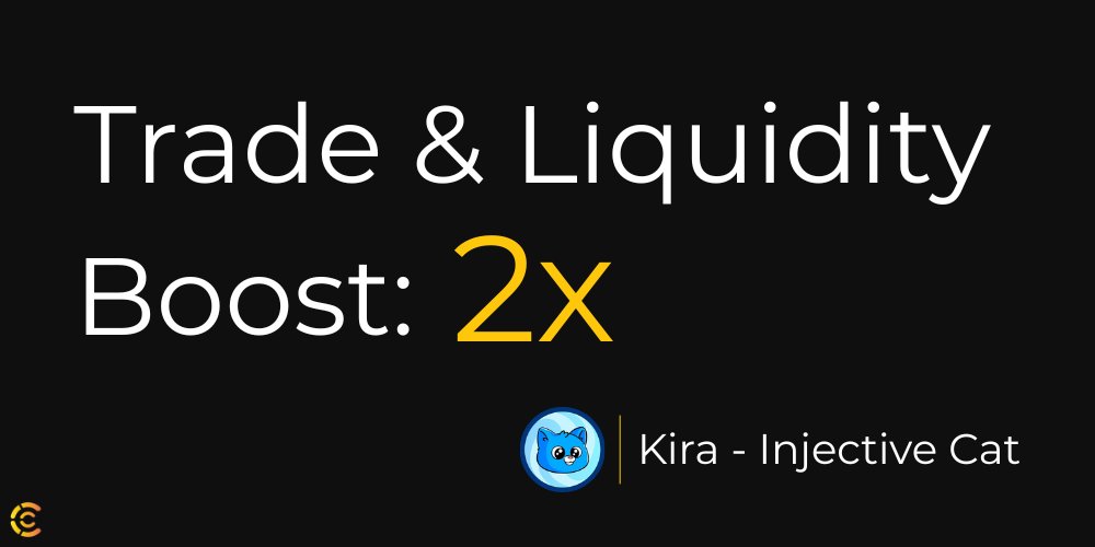 ChoiceXchange's tweet image. TRADE & LIQUIDITY BOOST
Receive 2x CEX points for every $KIRA trade, or supplying to its $INJ denominated pool.
Deploy/trade today: choice.exchange/liquidity/info…