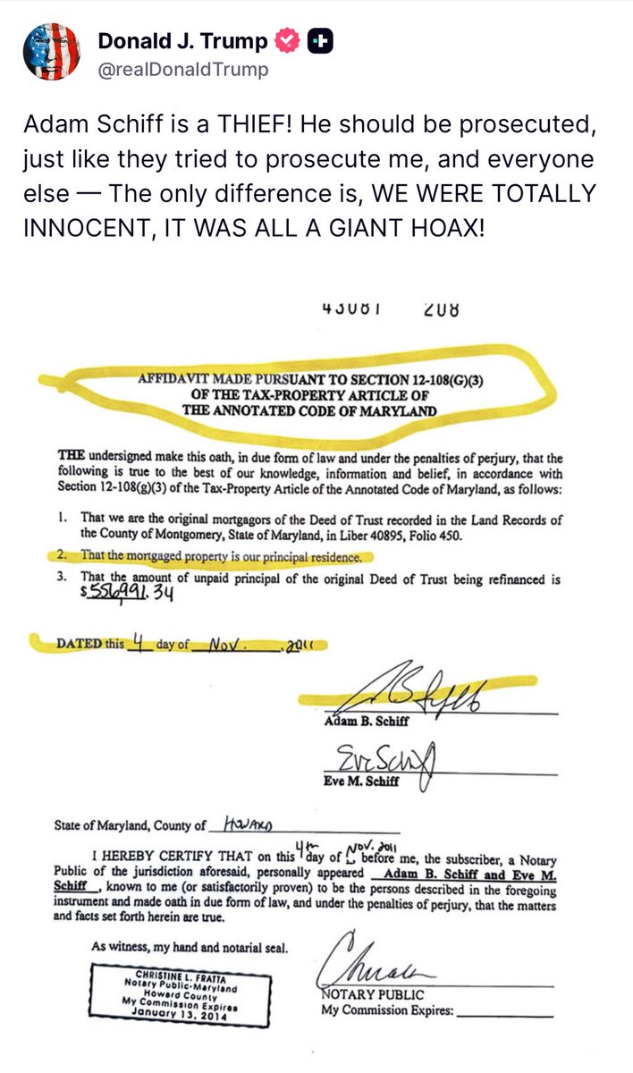 🚨 BREAKING: President Trump just demanded ADAM SCHIFF be PROSECUTED.

“Adam Schiff is a THIEF! He should be prosecuted, just like they tried to prosecute me, and everyone else — The only difference is, WE WERE TOTALLY INNOCENT, IT WAS ALL A GIANT HOAX!”