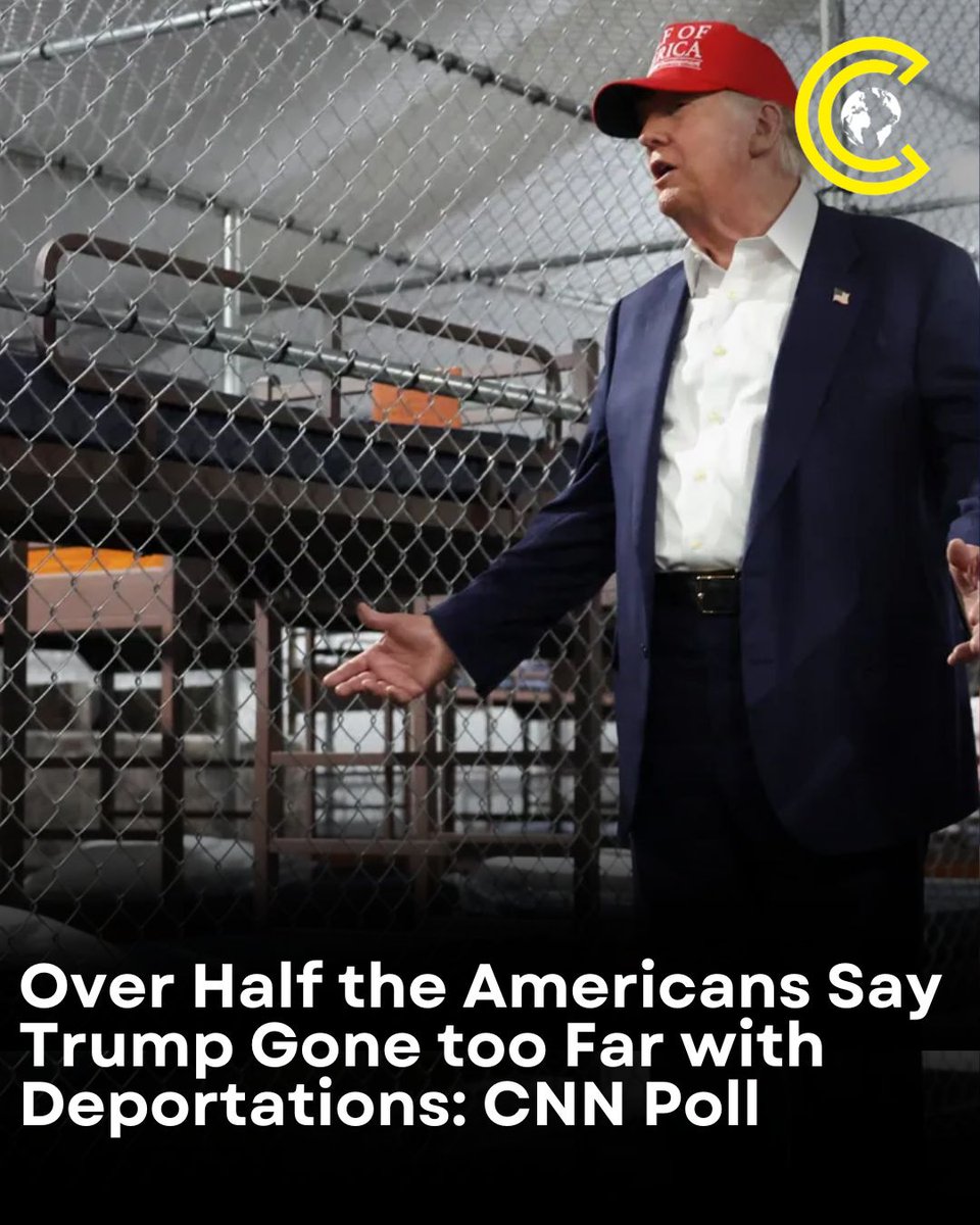 clr_cut's tweet image. A new CNN poll conducted by SSRS reveals that a majority of Americans disapprove of the Trump administration’s recent efforts to scale up its deportation program.
More than half say Trump has gone too far in carrying out deportations, with growing concern over how the policy…
