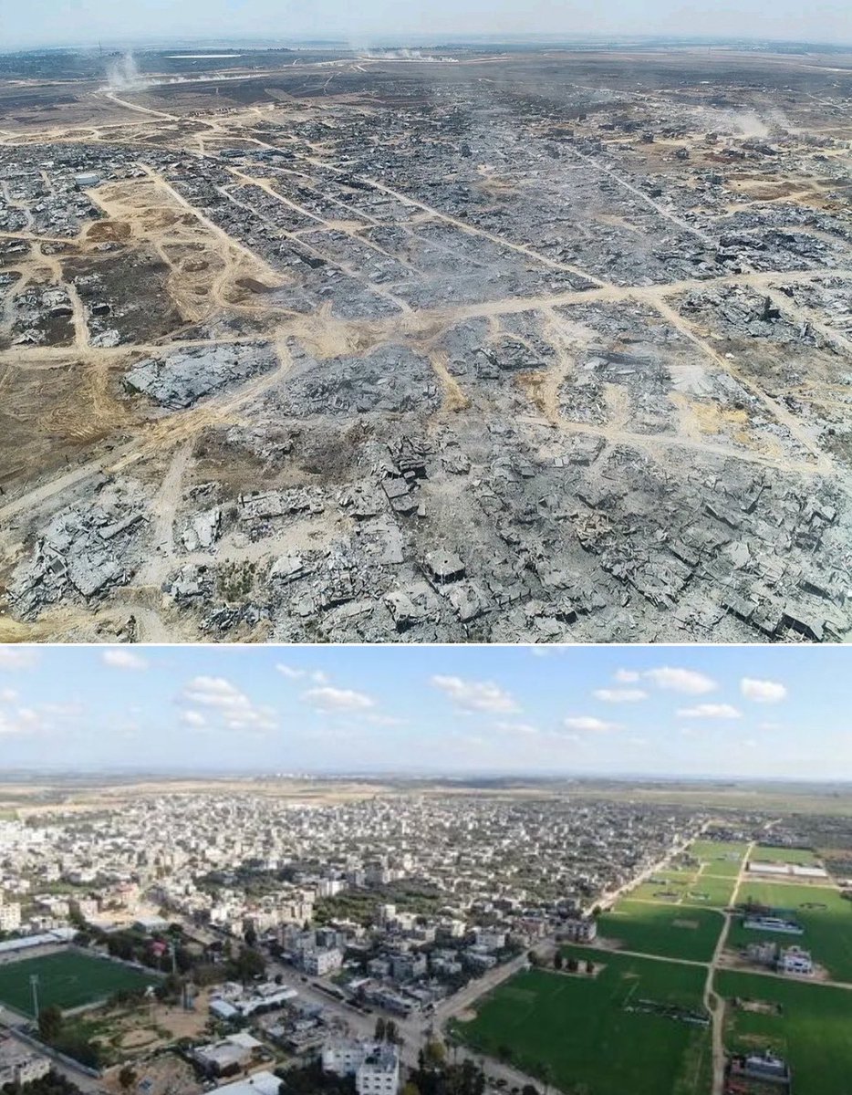 KavehAbbasian's tweet image. دو تصویر از بیت حانون، قبل و بعد از «آزادسازی» توسط صهیونیسم! بیت حانون که هزاران سال تاریخ داشت اکنون با خاک یکسان شده است. بفرمایید تجویز کنید برای ایران!