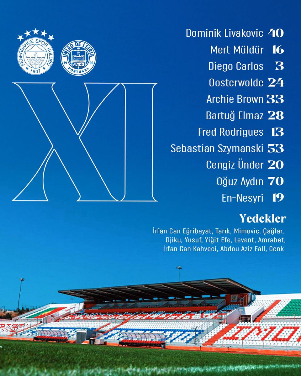 União de Leiria maçı ilk 11’imiz. 👇

#FBvUDL
