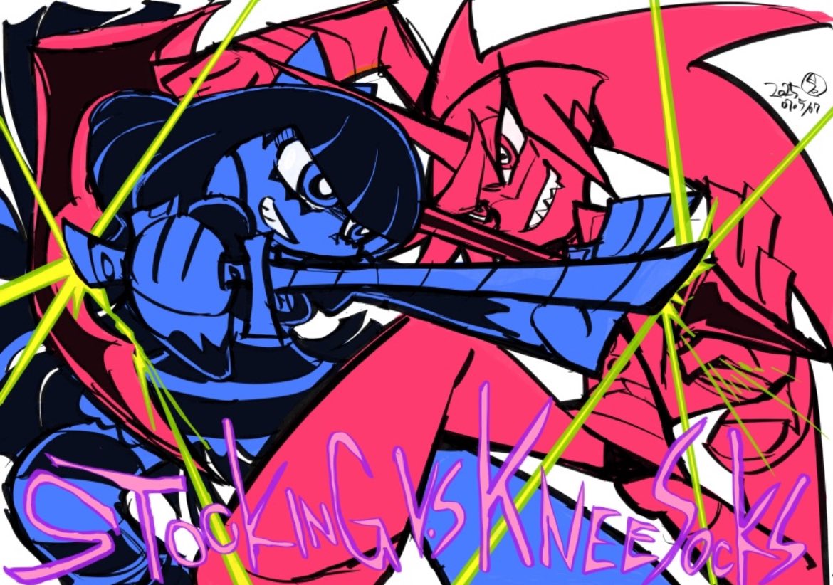 scantykn33socks's tweet image. Stocking vs Kneesocks AX2025 art by Hiroyuki Imaishi