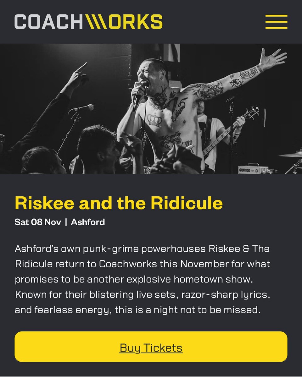 KENT YOU ASKED FOR IT. We’re back for a hometown show at <a href="/coachworks_ash/">Coachworks Ashford</a> at the end of the year.

Last year this one sold out so get on the tickets fast if you don’t wanna miss out.

coach-works.co.uk/event-details/…