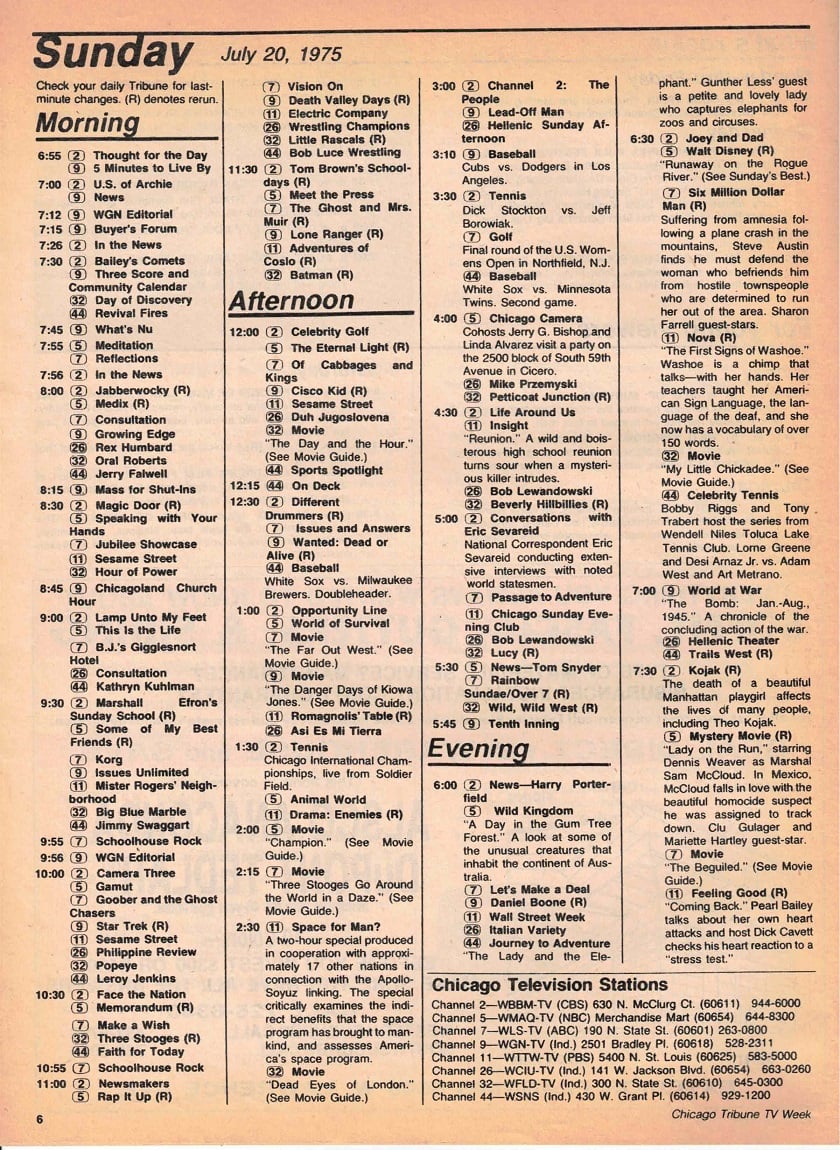 ChicagoTVGuides's tweet image. #OTD in 1975
Six Million Dollar Man, Kojak, Mystery Movie: McCloud, "The Beguiled", Nova, 60 Minutes, Sorting it Out with Shelly Long, more...
Chicago Tribune TV Week. July 20, 1975
