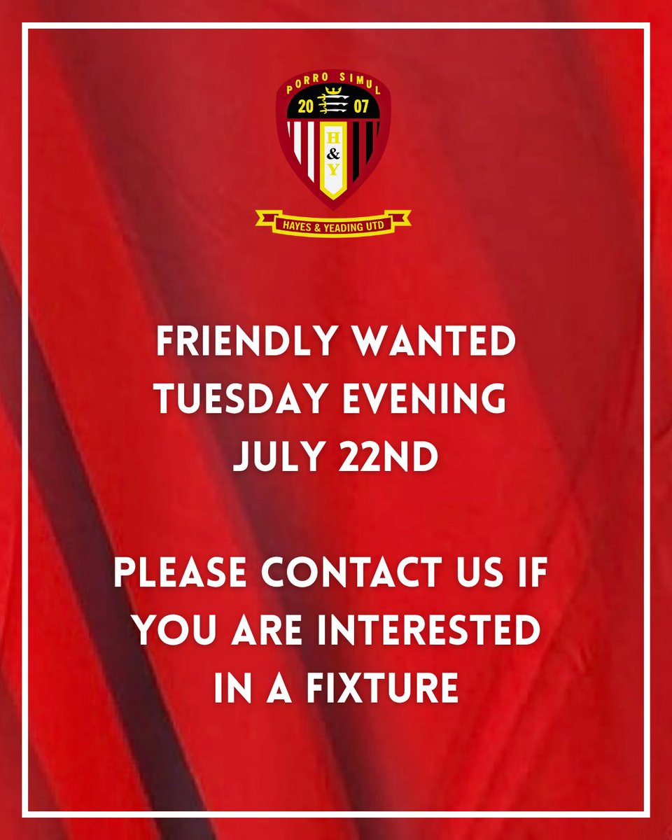 hyufc_official_'s tweet image. ⚽️🚨FRIENDLY WANTED🚨⚽️
We are looking for a friendly this Tuesday evening - July 22nd.
Step 4-5 preferred. We can host (on the 3G) at the SkyEx or an away friendly.
Any clubs interested please contact us via DM or @lane850 via DM.