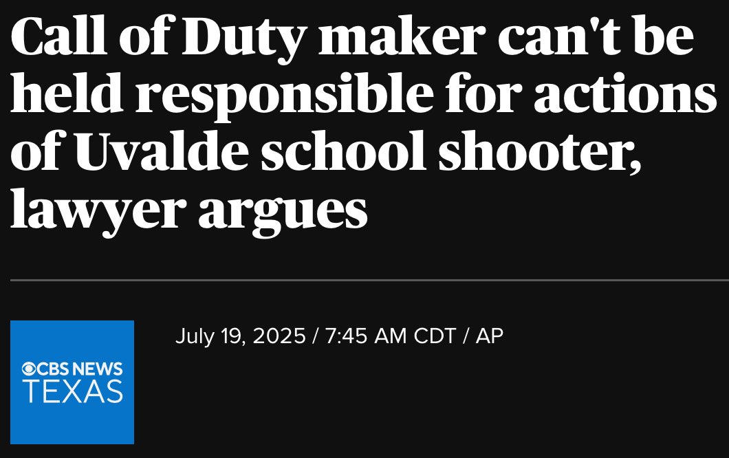 I hope these #Uvalde plaintiffs lose this frivolous lawsuit against #CallOfDuty’s maker cbsnews.com/texas/news/cal…