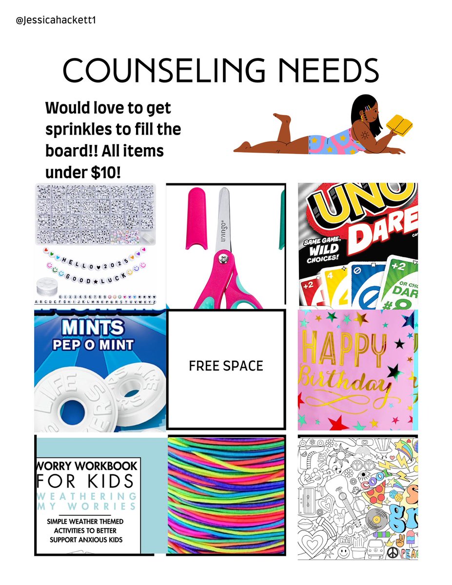 jessicahackett1's tweet image. I am Jess, a mental health therapist at an elementary school and outpatient clinic. I have 32 items under $10 as well as ten-dollar GCs needed to go towards pricier items! Can anyone RT or sprinkle to get the board filled? amazon.com/hz/wishlist/ls…