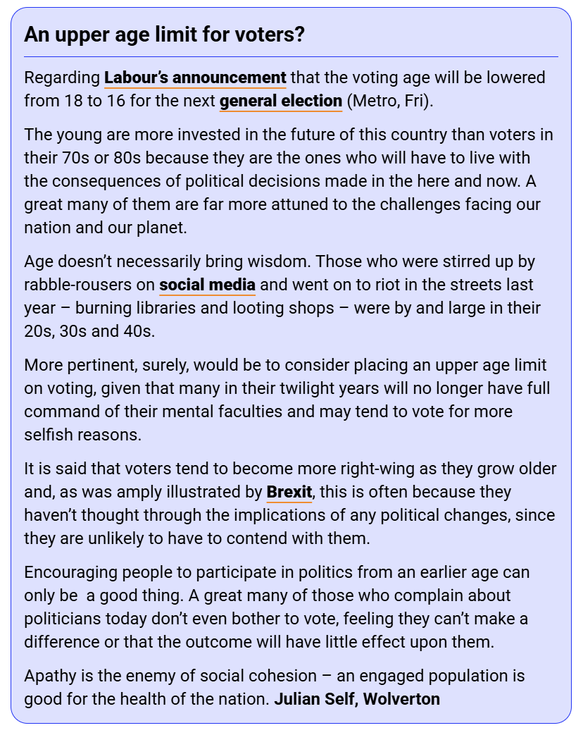 Lowering the #VotingAge has become a contentious issue, but it shouldn't be - my letter in tomorrow's Metro: