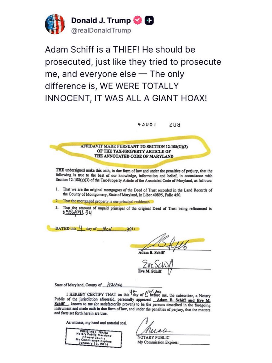 DC_Draino's tweet image. Trump just posted written proof of Adam Schiff committing mortgage fraud
That’s a felony, Schiffy