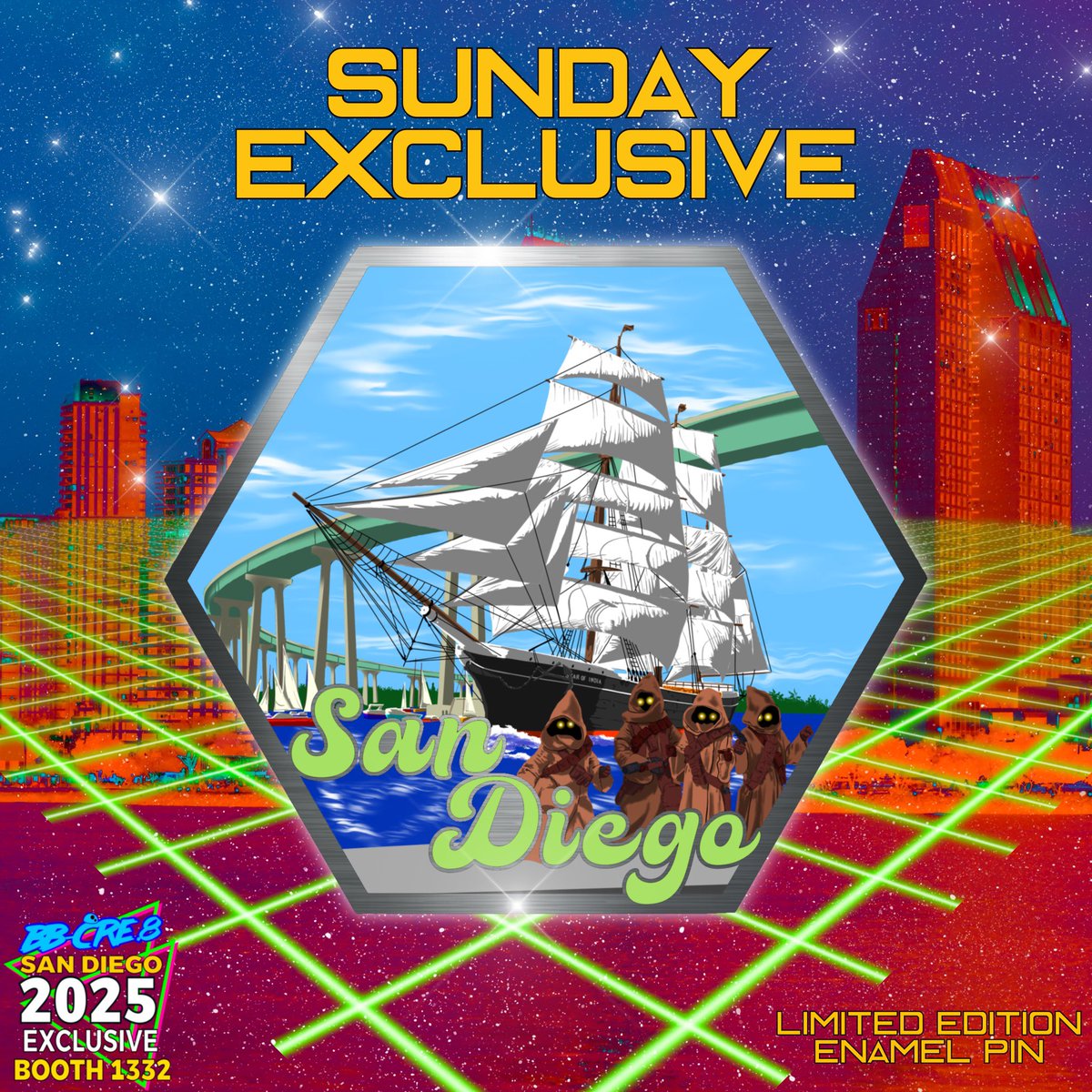 bb_cre8's tweet image. But what are these Jawas interested in bootlegging from the Star of India?!
A closer look at yarrrghh SUNDAY EXCLUSIVE design for #SDCC2025! This baby unlocks on Sunday 7/27 at BOOTH 1332!