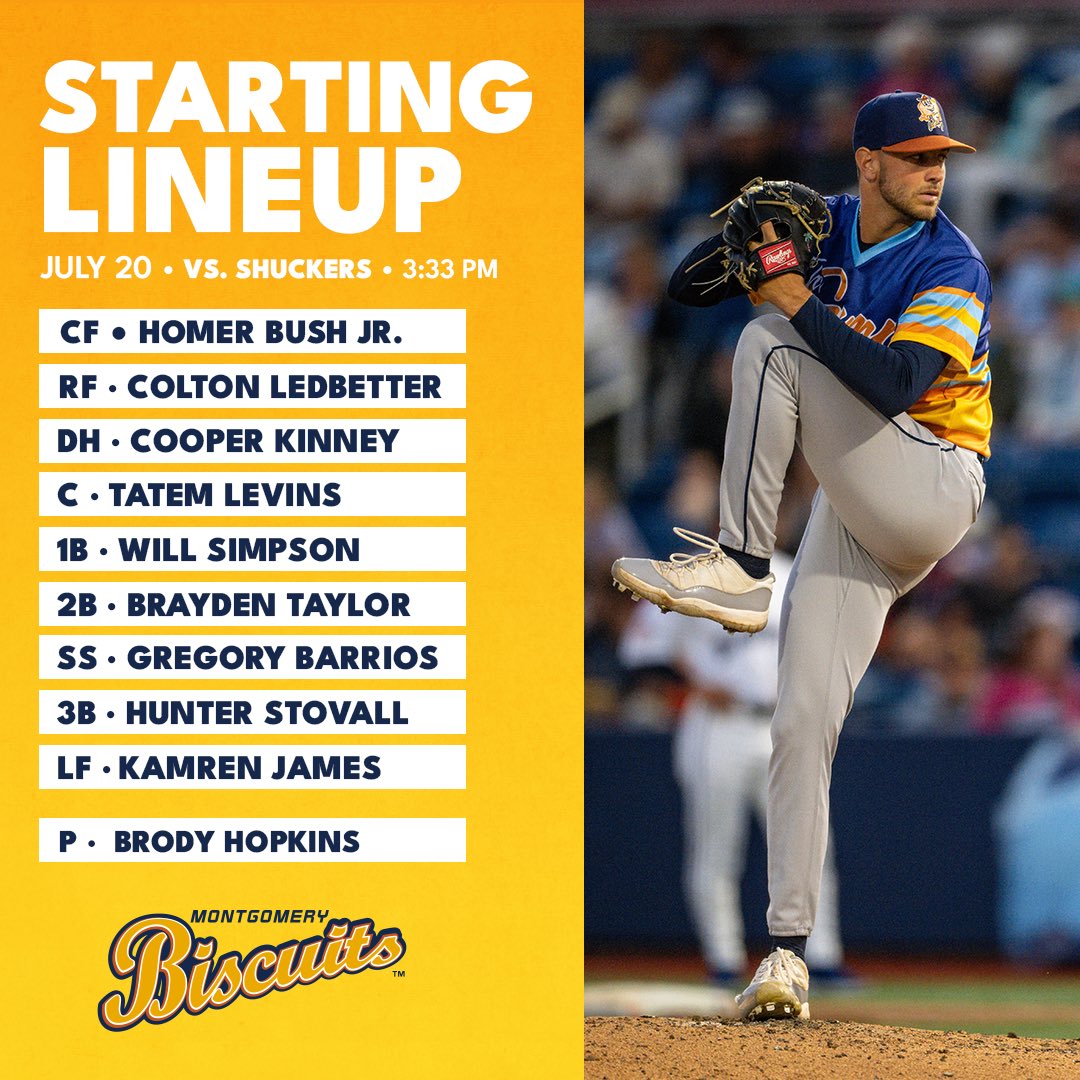 BiscuitBaseball's tweet image. Weekend Finale!
🆚 Biloxi Shuckers
📍Montgomery Riverwalk Stadium
⏰ 3:33 PM CT
🎟️ tinyurl.com/2ssua54h
📻 rb.gy/zy4sqy
📺 tinyurl.com/27ws7ps7
#ButterUp🧈