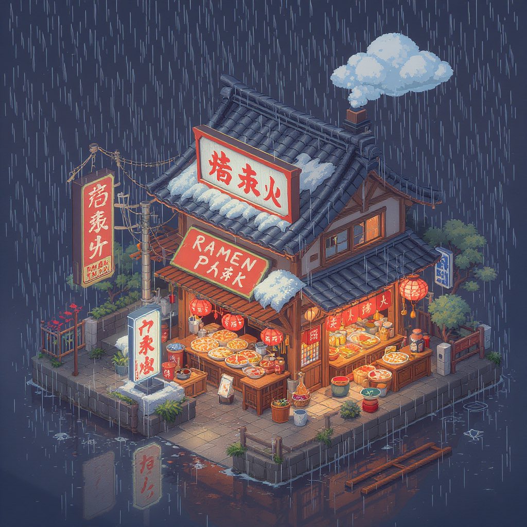 designarena_ai's tweet image. Isometric pixel art of a tiny ramen shop in the rain
@bfl_ml Flux Kontext Pro
@GeminiApp Imagen 3 Generate 002
@GeminiApp Imagen 4 Generate Preview
@grok 2 Image Gen