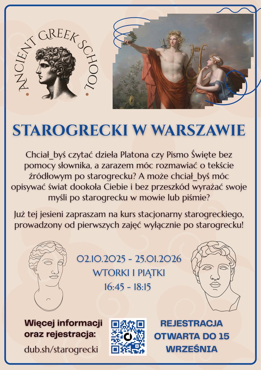 I am offering an in-person course in spoken Ancient Greek in Warsaw this fall! If you know anyone who might be interested please help spread the word 🙏 English speakers in Warsaw are also welcome, just DM me for the details.

More info and registration: dub.sh/starogrecki