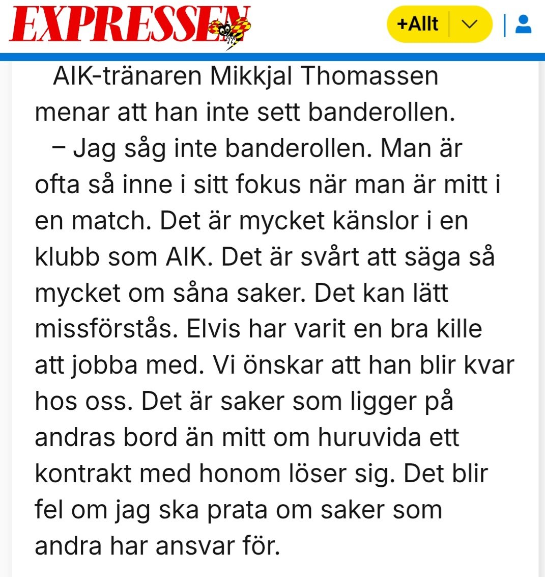 Hur kan man som en av huvudrepresentanterna för en klubb vara så här feg? De har "aldrig sett" nånting? "Mycket känslor"? Nej! Man säger inte sånt till en 17-åring. Så jävla fegt. Kan ni inte ta upp sånt här, i det här fallet AIK, <a href="/sporthuset/">Sporthuset</a>