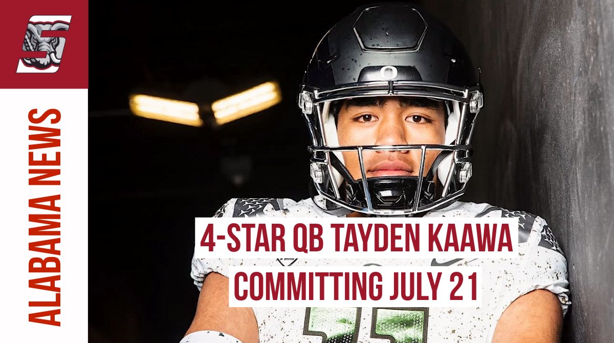There’s a very real chance Alabama could hold two 4⭐️ QB commits in the 2026 class as early as tomorrow.

Steve Wiltfong (<a href="/SWiltfong_/">Steve Wiltfong</a>) of Rivals reports that 4⭐️ Tayden Kaawa will announce his commitment on July 21.

Kaawa has been predicted to land at Alabama by On3/Rivals.