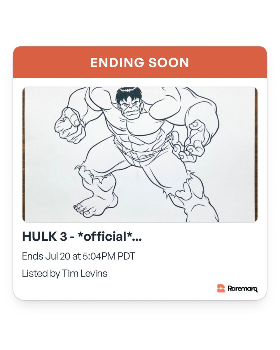 raremarq's tweet image. Just a few hours left to bid on these Incredible Hulk pieces by the great Tim Levins! 👊
Auctions end today, July 20, 2025
raremarq.com/u/timlevinsart
#incrediblehulk #marvelcomics #sketchart