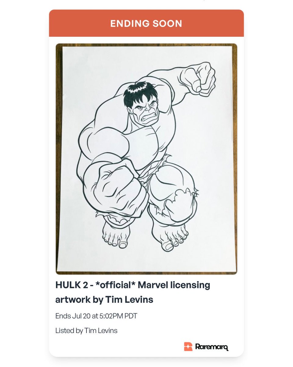 raremarq's tweet image. Just a few hours left to bid on these Incredible Hulk pieces by the great Tim Levins! 👊
Auctions end today, July 20, 2025
raremarq.com/u/timlevinsart
#incrediblehulk #marvelcomics #sketchart