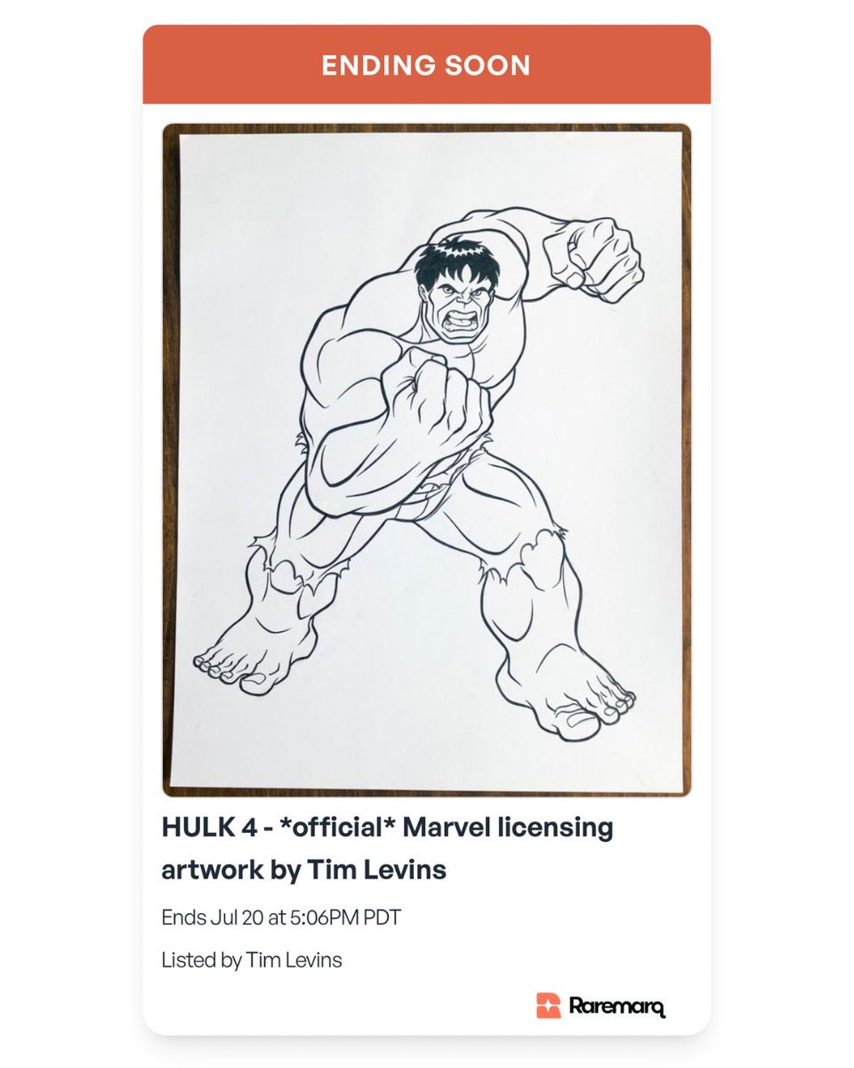 raremarq's tweet image. Just a few hours left to bid on these Incredible Hulk pieces by the great Tim Levins! 👊
Auctions end today, July 20, 2025
raremarq.com/u/timlevinsart
#incrediblehulk #marvelcomics #sketchart
