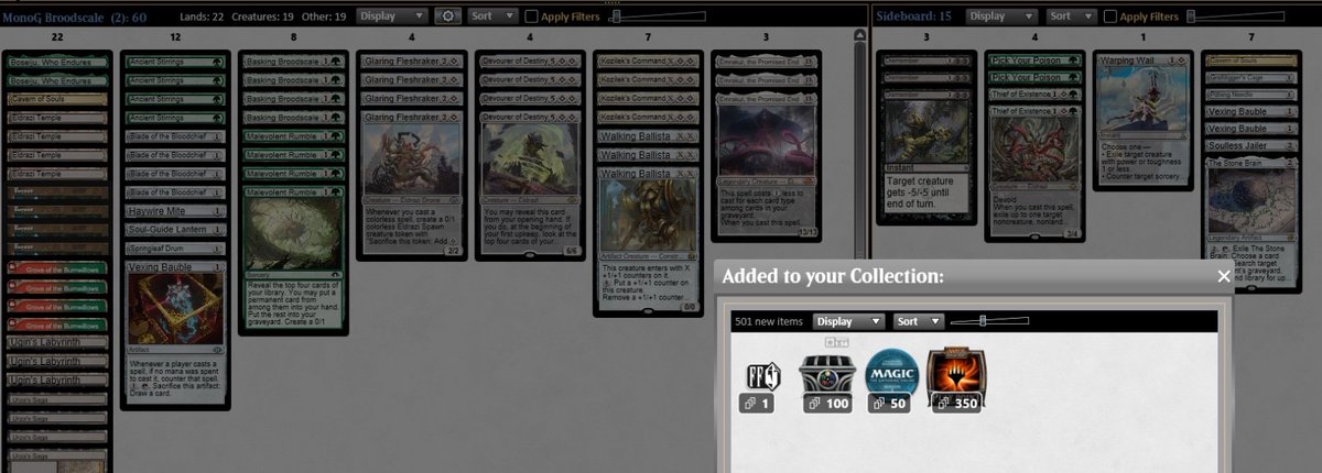Won the modern challenge with Monog Broodscale:

R1) Gruul Broodscale 🦎🦎
R2) Goryos 🦎🦎
R3) Cant remb. 🦎🦎
R4) Yawg ❌🦎❌ <a href="/Xerk_MTGO/">Wojciech Kowalczuk</a> 
R5) Domain Zoo 🦎❌🦎
R6) Jeskai Control 🦎🦎

T8) UB Frog 🦎❌🦎
T4) GU Ritual ❌🦎🦎
F) BW Blink ❌🦎🦎