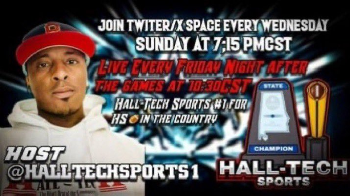 Hall-Tech Sports (@halltechsports1) on Twitter photo 🎙️Tonight at 7:15pm!🕰️
Hall-Tech Sports #1 for HS 🏈 in the country🇺🇸!
Join Twitter/X Space Every Wednesday & Sunday at 7:15pmCST
With the always passionate & entertaining Co-Hosts <a href="/BigMwjohnson56/">Wayne Johnson</a> & <a href="/Stan1Houston/">Stan Houston</a>
** Live Every Friday Night after the games at 10:30CST** 🎙️Tonight at 7:15pm!🕰️
Hall-Tech Sports #1 for HS 🏈 in the country🇺🇸!
Join Twitter/X Space Every Wednesday & Sunday at 7:15pmCST
With the always passionate & entertaining Co-Hosts <a href="/BigMwjohnson56/">Wayne Johnson</a> & <a href="/Stan1Houston/">Stan Houston</a>
** Live Every Friday Night after the games at 10:30CST**