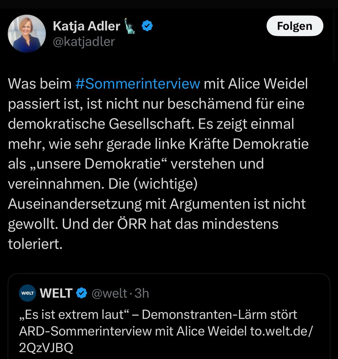 aurban's tweet image. Ich habe deine kritische Auseinandersetzung mit Argumenten, speziell von der AfD, noch nicht gesehen, @katjadler.
