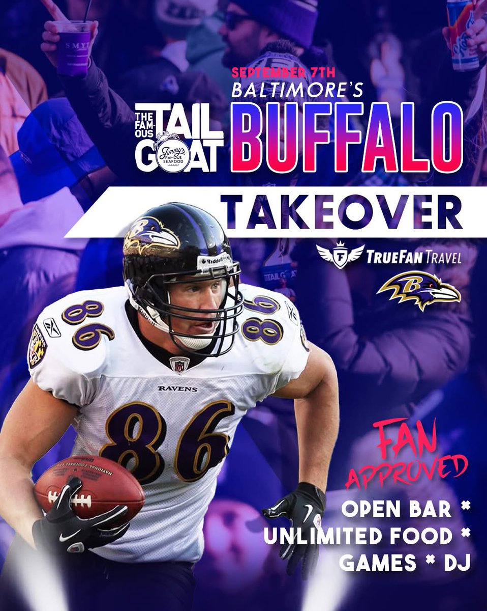 Jimmy’s Famous Seafood (@jimmysseafood) on Twitter photo 7 Sundays away from Ravens Football! Join us - and Todd Heap - in Buffalo for <a href="/TheTailGOAT/">The TailGOAT</a>! 🐦⬛ 🏈 7 Sundays away from Ravens Football! Join us - and Todd Heap - in Buffalo for <a href="/TheTailGOAT/">The TailGOAT</a>! 🐦⬛ 🏈