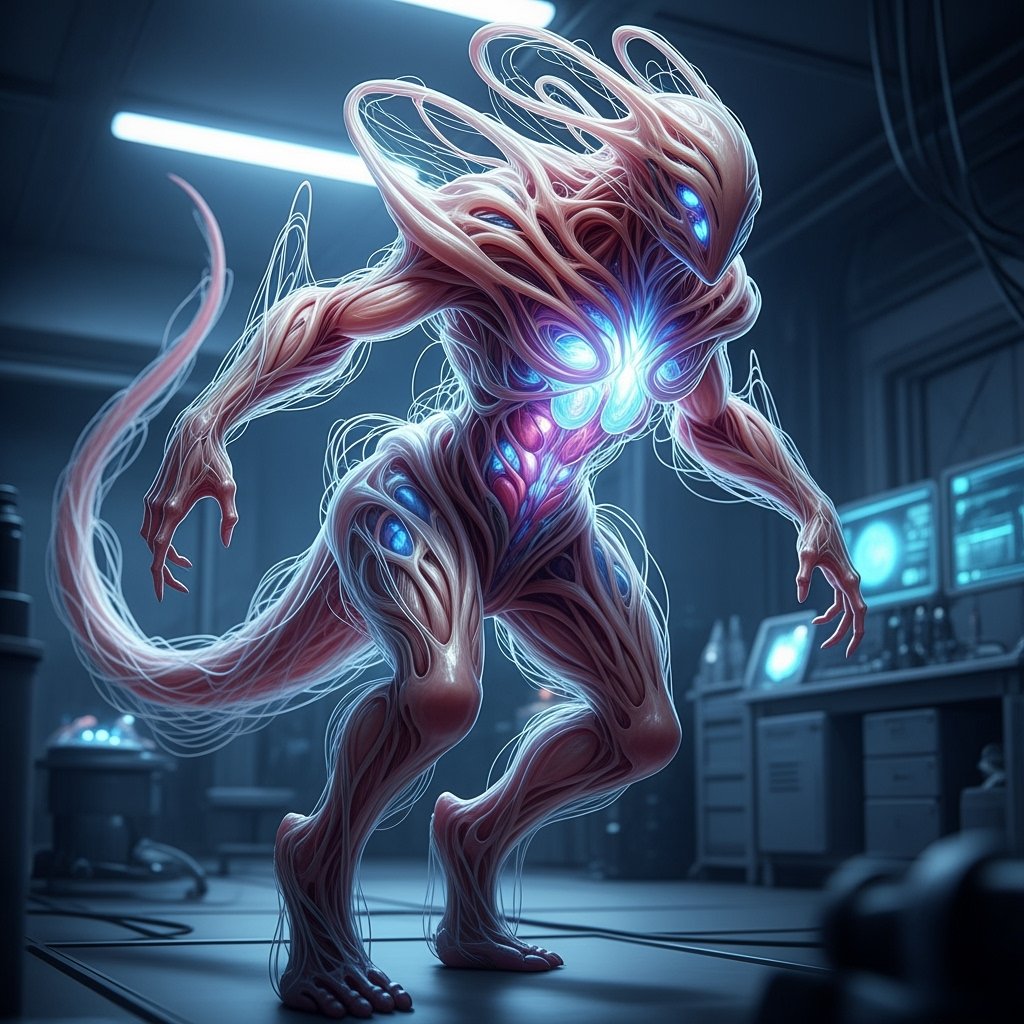 PromptSin's tweet image. Meet the future of tech: a creature so wired, it might just hack your dreams! ⚡👾 #DigitalCreatures #TechUnleashed
