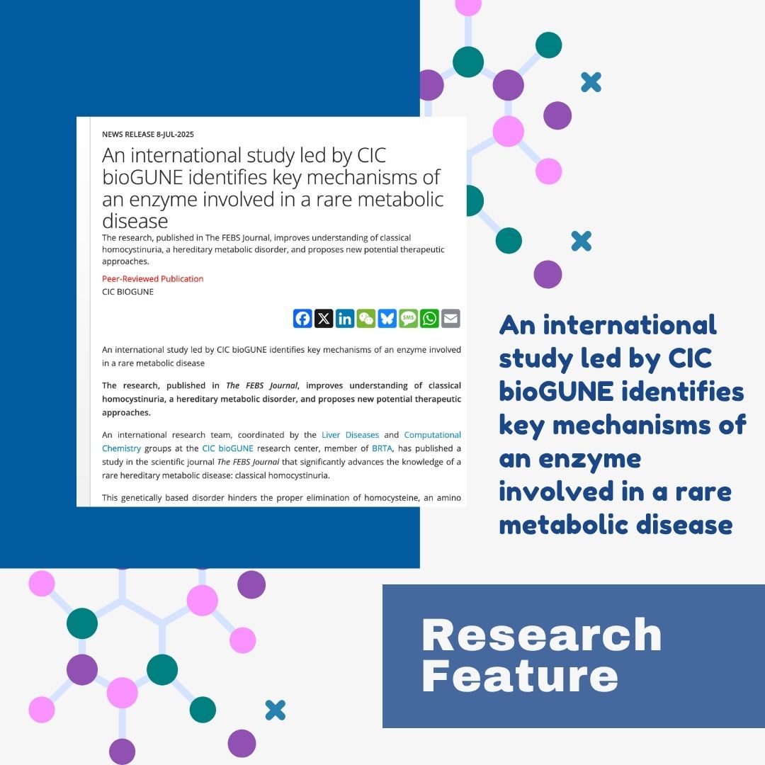HCUAmerica's tweet photo. 🔬 New Research Spotlight! 💡
An international study led by CIC bioGUNE takes a deep dive into the enzyme at the heart of classical homocystinuria. 🧬
Read more ➡️ https://t.co/y2qZyFjPhZ
#Homocystinuria #HCU #RareDiseaseResearch #EnzymeScience #HopeConnectsUs https://t.co/NNLuAqWJSt