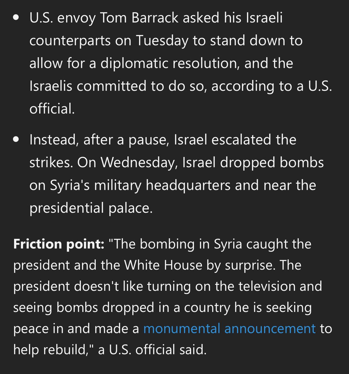 mikestanislaw's tweet image. Now it seems even the current administration is coming to the realization that the Israeli government is becoming a rouge state. No hiding they were quite taken back by the IDF bombings in Damascus this past week.
More on the issues in the WH.
msn.com/en-us/politics…