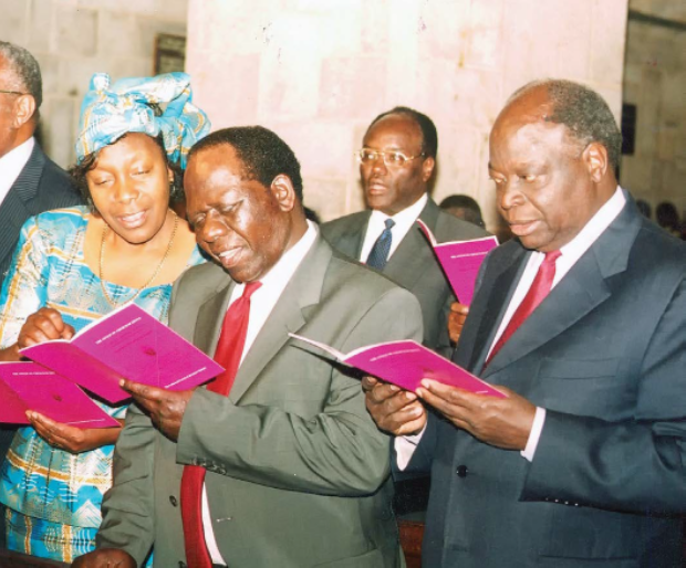 Charity Ngilu, Michael ‘Kijana’ Wamalwa and Mwai Kibaki at the ceremony to install Archbishop Benjamin Nzimbi as the head of the Anglican Church at Nairobi’s All Saints Cathedral in 2002.  Did you know that Wamalwa, Kenya’s eighth Vice President, earned the nickname “Kijana” —