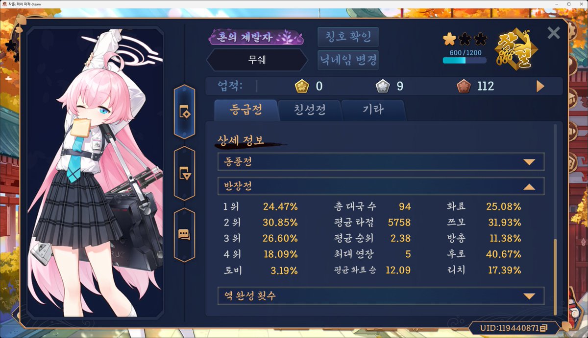Moving_Shape's tweet image. 최근에 마작 다시 잡아봤어용 드디어 작걸~~~~  
(통계 사진이 안올라가서 재업합니다,,)